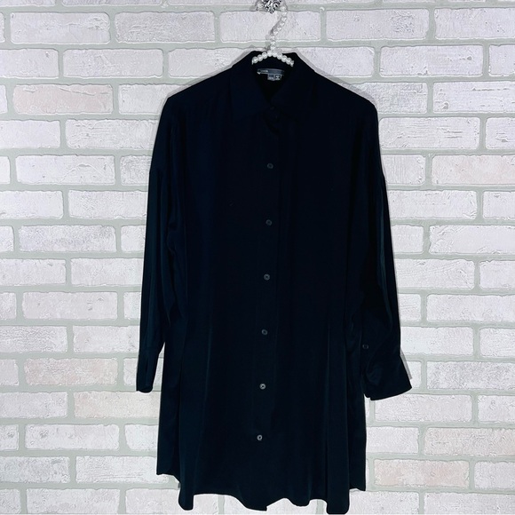 Vince Silk Oversized Black Button Front Long Sleeve Tunic Blouse Size XS - Picture 1 of 7